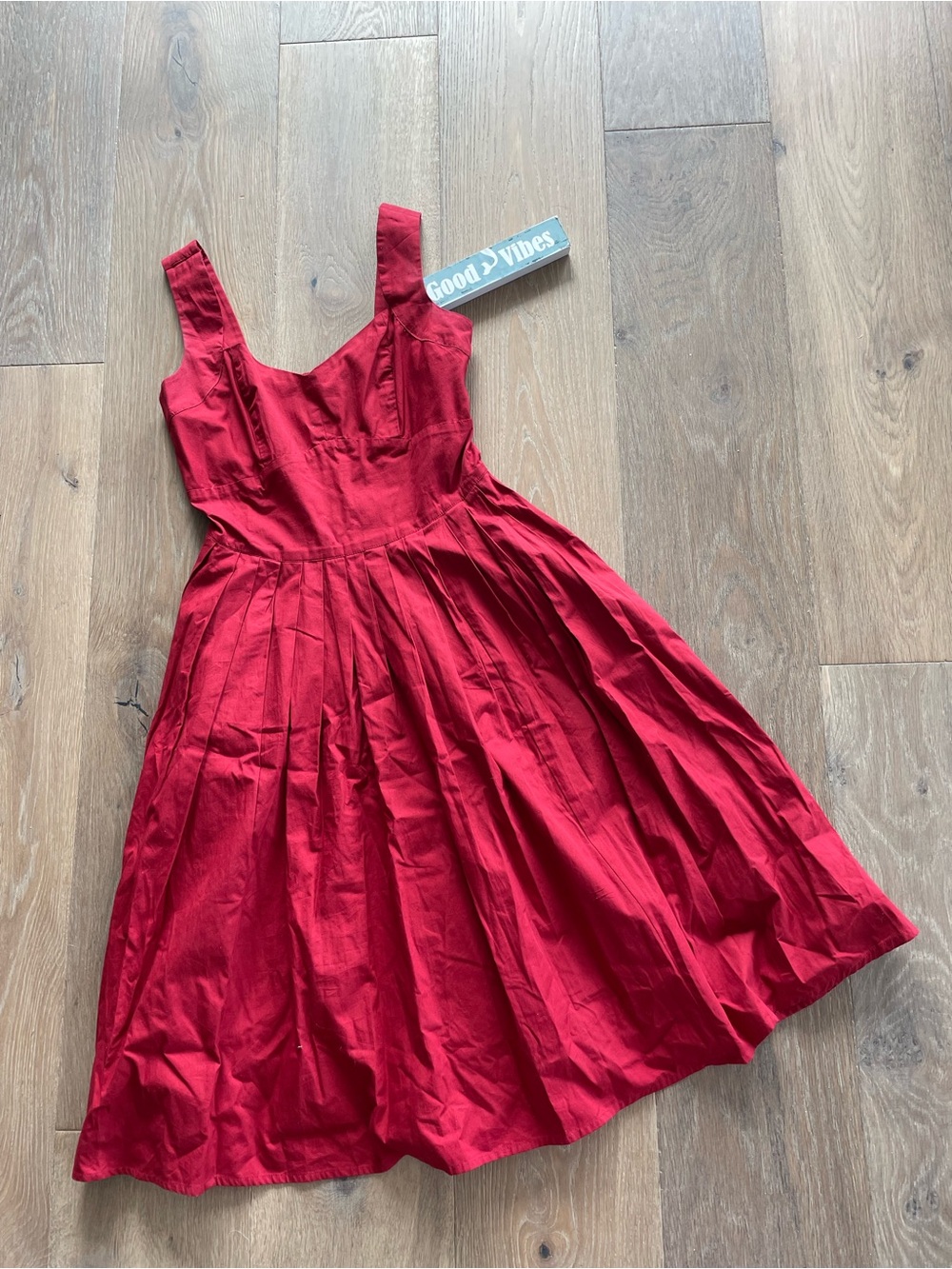 Eshakti Sleeveless Red Pleated Fit & Flare Dress